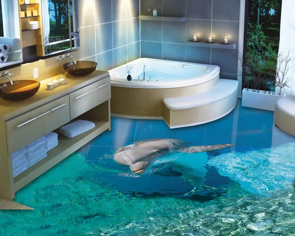 Наливной пол 3D в ванной фото