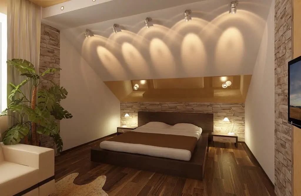 Освещение спальни на мансардном этаже фото